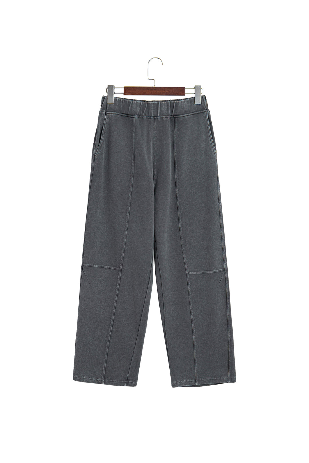 Carbon Grey Mineral Wash Seam Detail Elastic Waist Barrel Pants