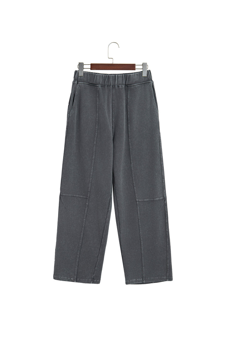 Carbon Grey Mineral Wash Seam Detail Elastic Waist Barrel Pants