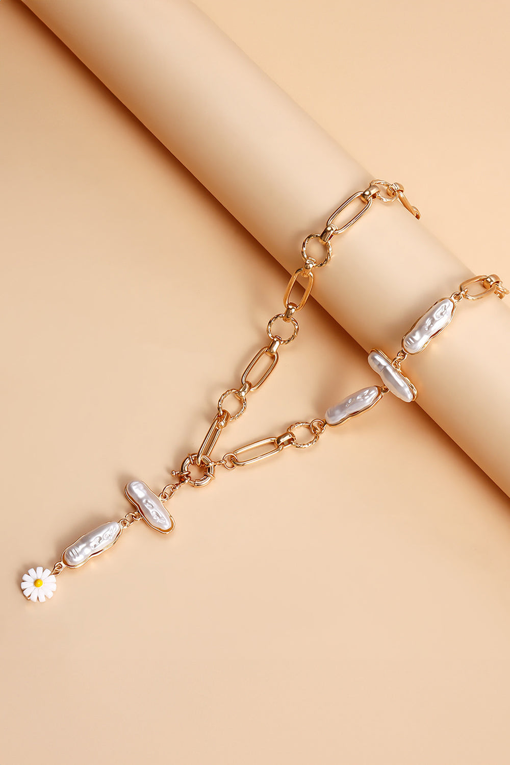 Faux Pearl Daisy Jointed Chain Choker Necklace