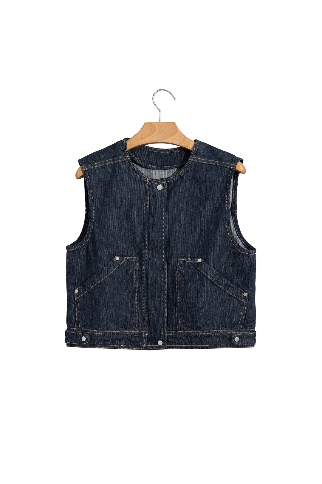 Navy Blue Vintage Denim Zipper Front Cowboy Vest