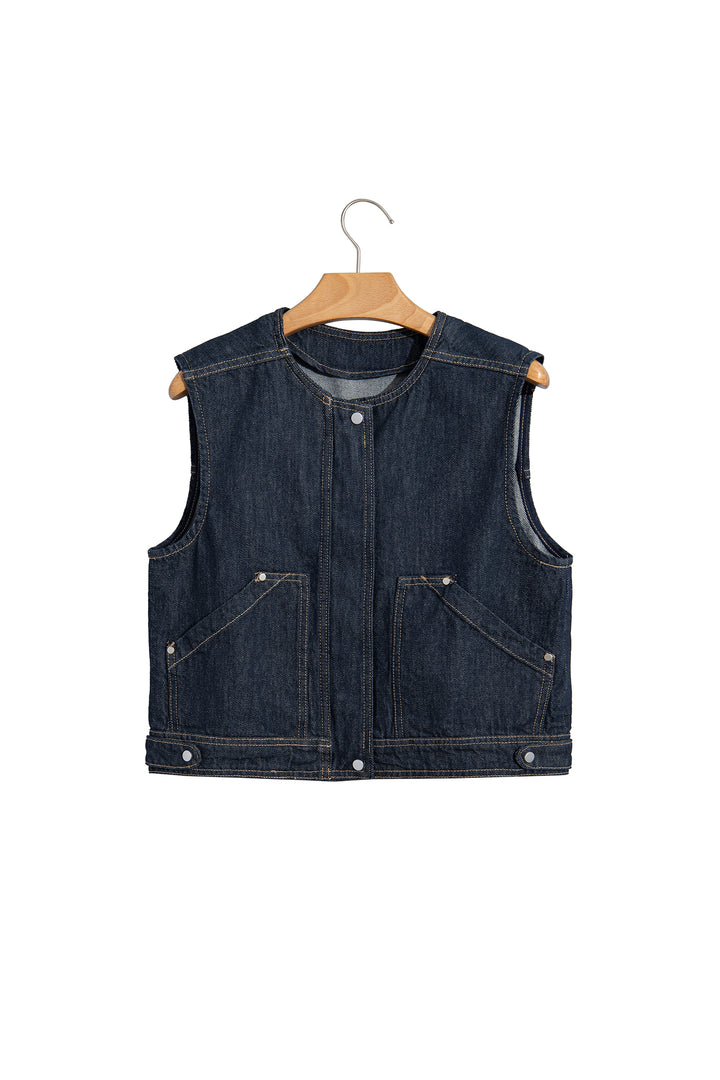Navy Blue Vintage Denim Zipper Front Cowboy Vest