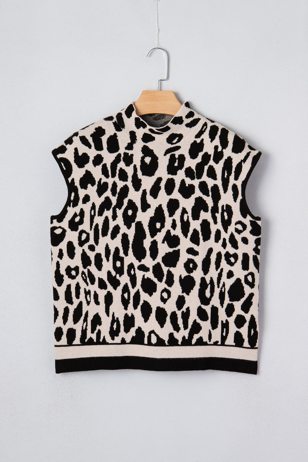 Leopard Print High Neck Short Sleeve Sweater
