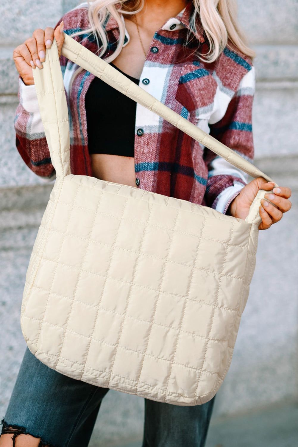 Quilted Zipper Large Shoulder Bag