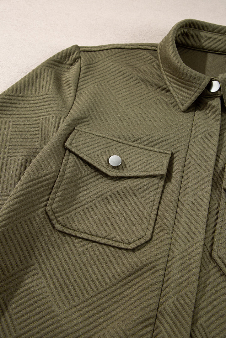 Blackish Green Zip Up Button Flap Pocket Shirt Collar Jackets