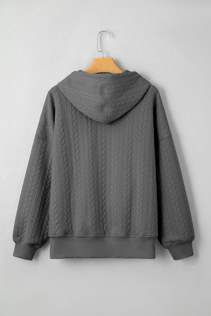 Gray Cable Textured Baggy Solid Hoodie