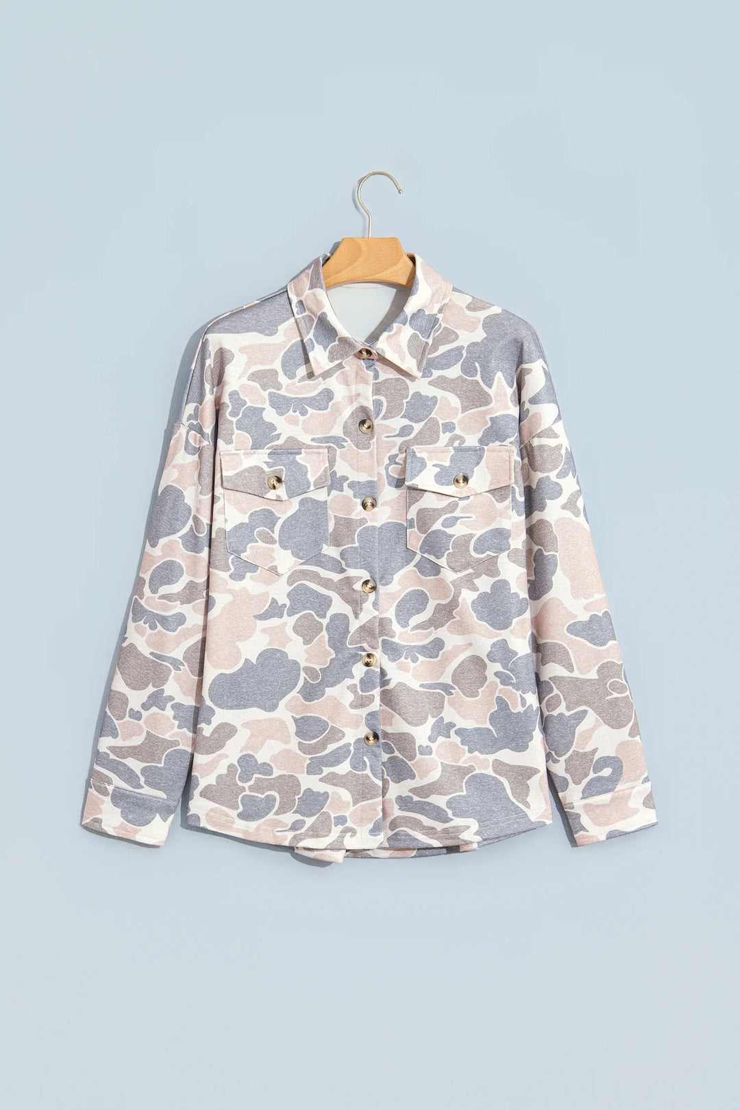 Multicolour Casual Camouflage Button Down Tunic Shacket