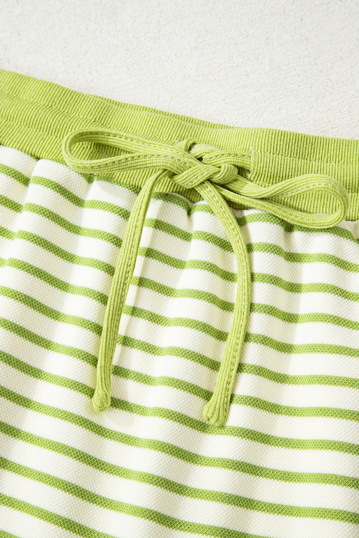 Green Stripe Collared Pullover and Skort 2pcs Outfit