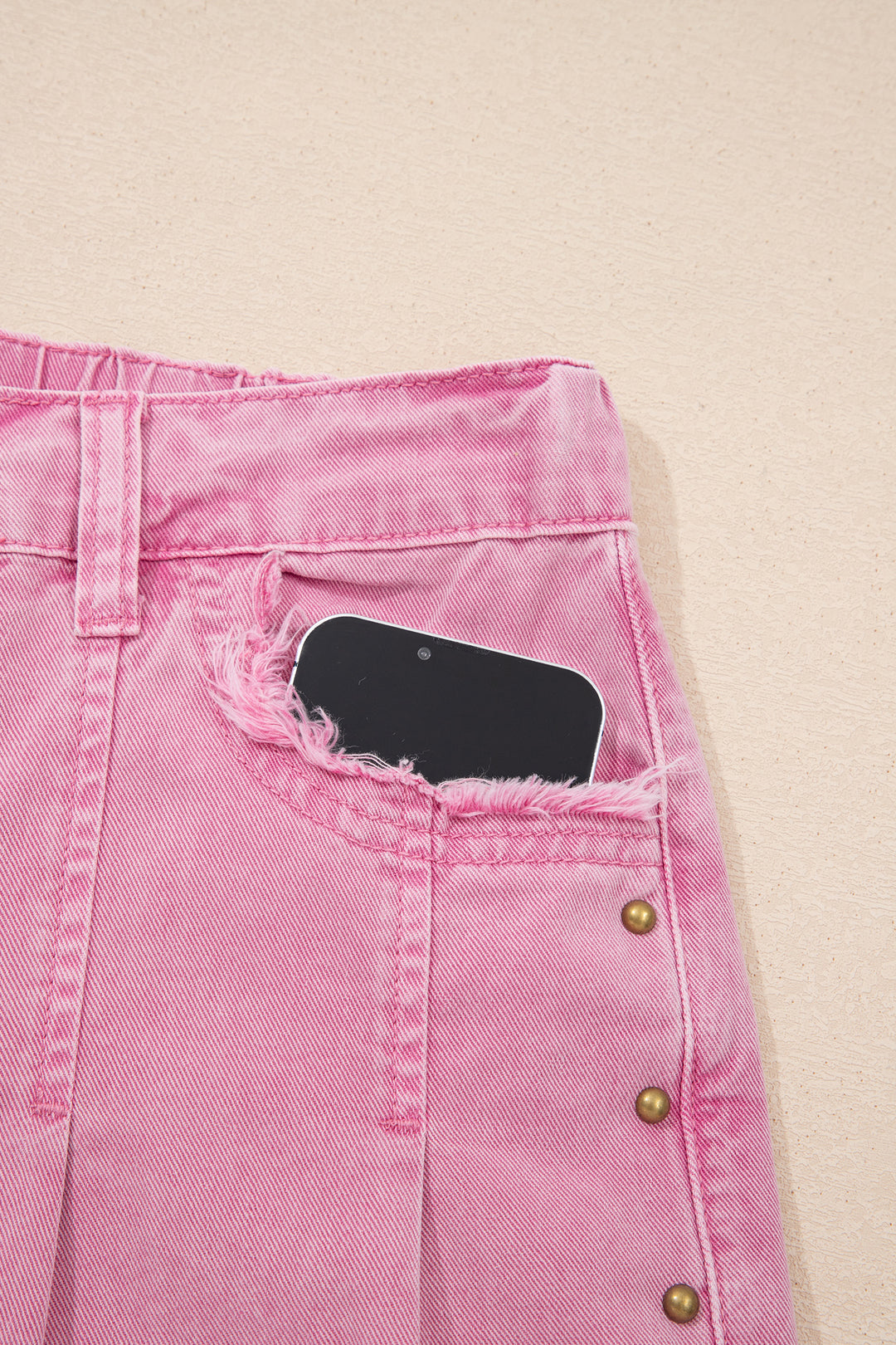 Pink Beaded Side Detail Split Loose Jeans