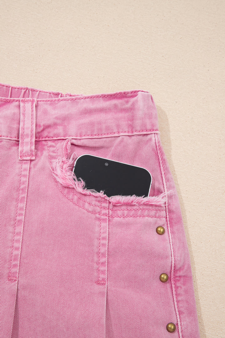 Pink Beaded Side Detail Split Loose Jeans
