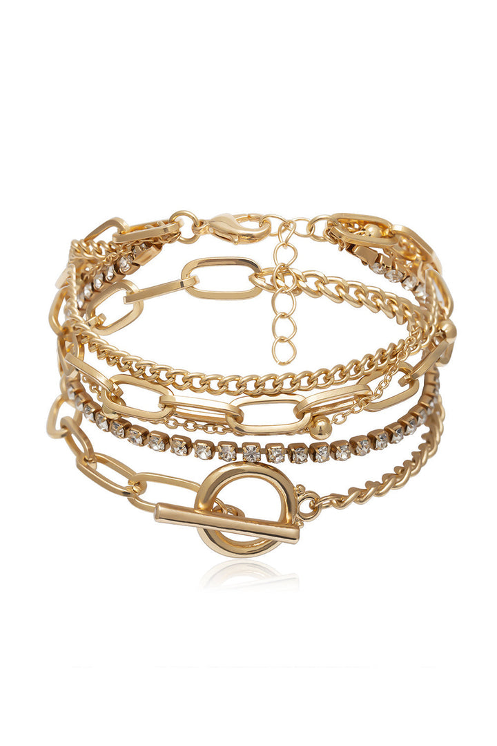 Multi Layered Rhinestone Plated Chain Bracelet Set
