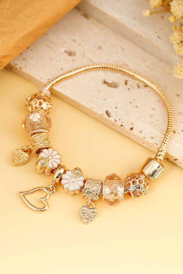 Flower Heart Charm Plated Alloy Bracelet