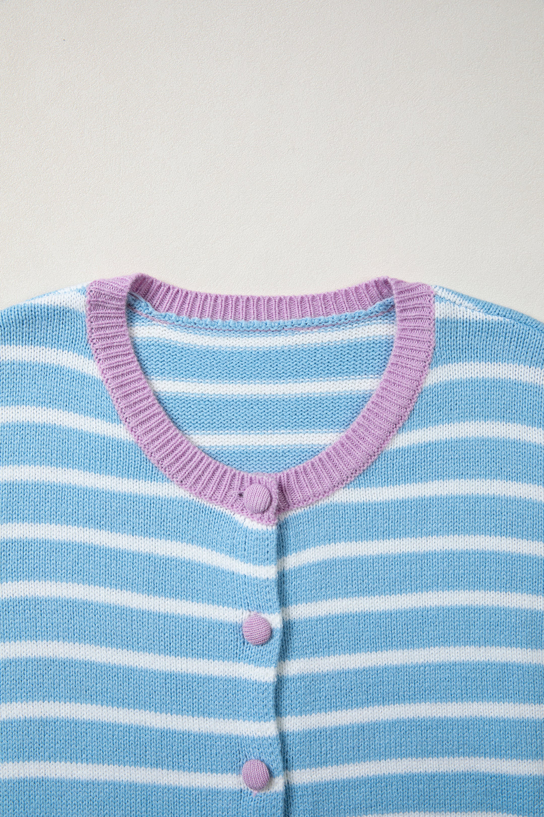 Sky Blue Stripe Striped Long Sleeve Round Neck Open Front Cardigan