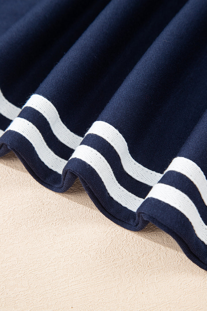 Dirty blue Varsity Striped Detail Crewneck Pullover Elastic Sweatpants 2pcs Outfit