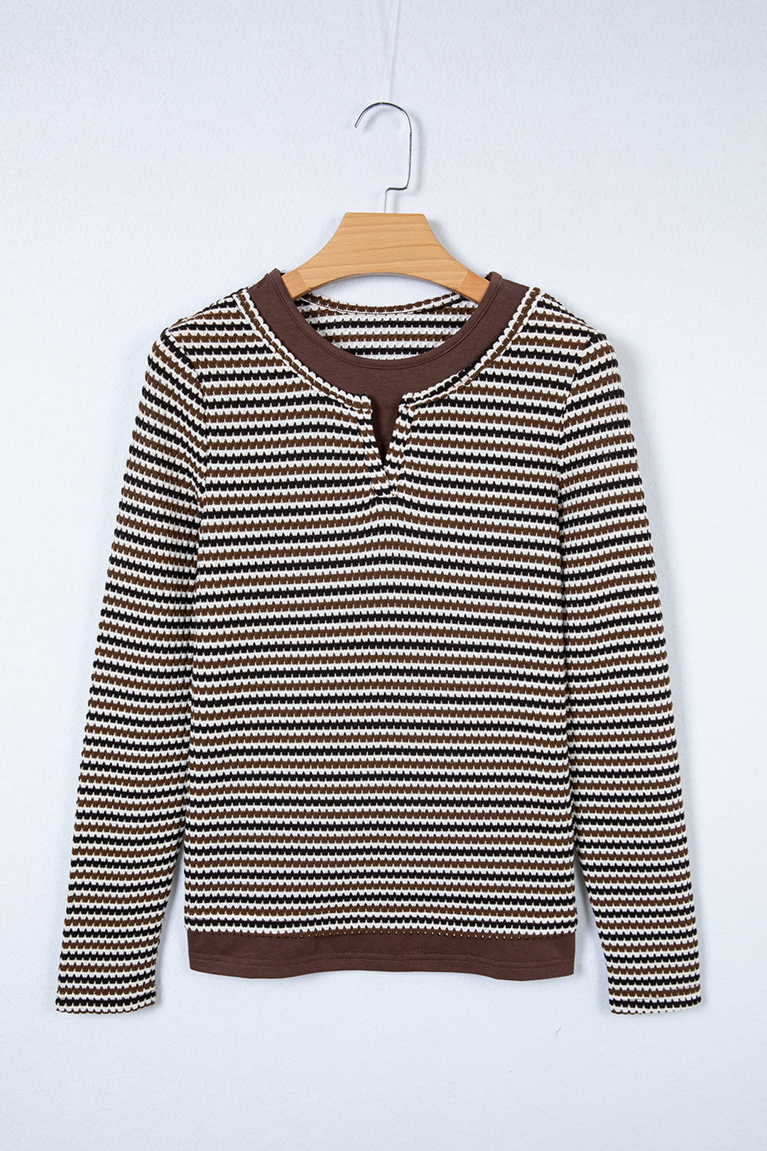 Faux Two Piece Textured Striped Round Neck Long Sleeve T Shirt