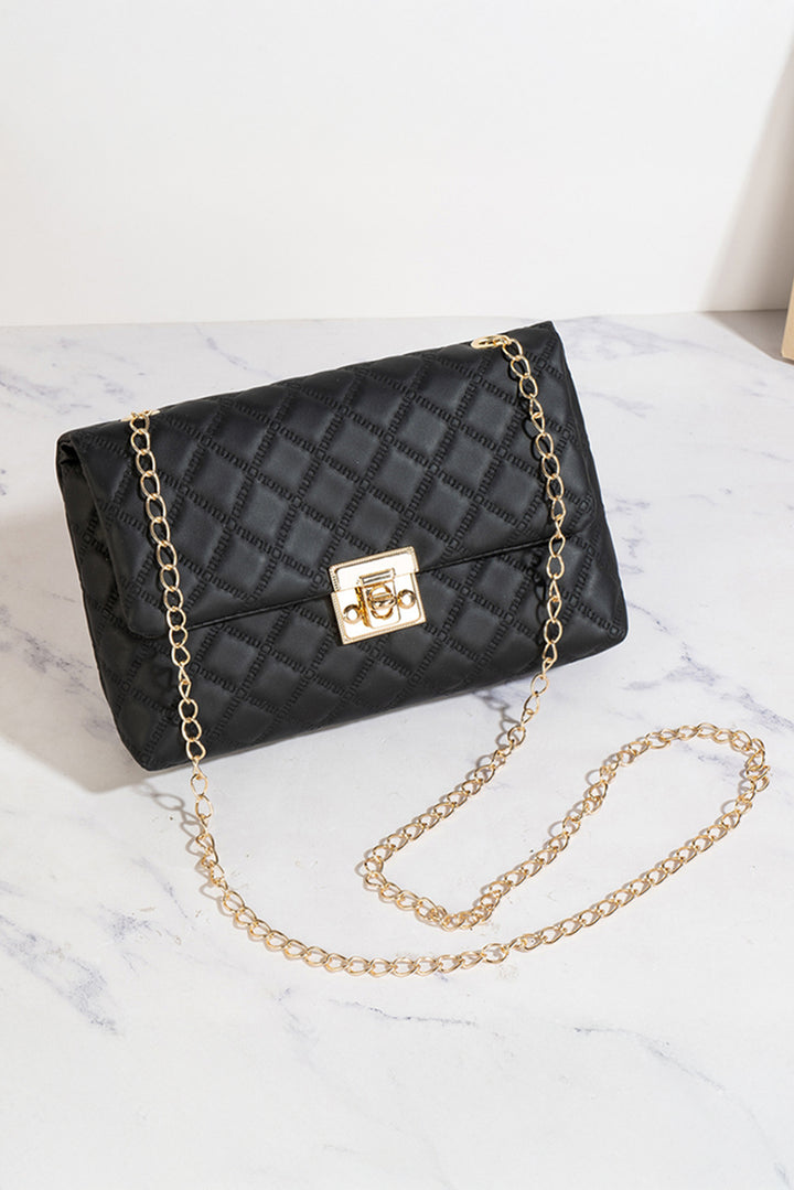 Textured PU Leather Gold Chain Buckle Single Shoulder Bag