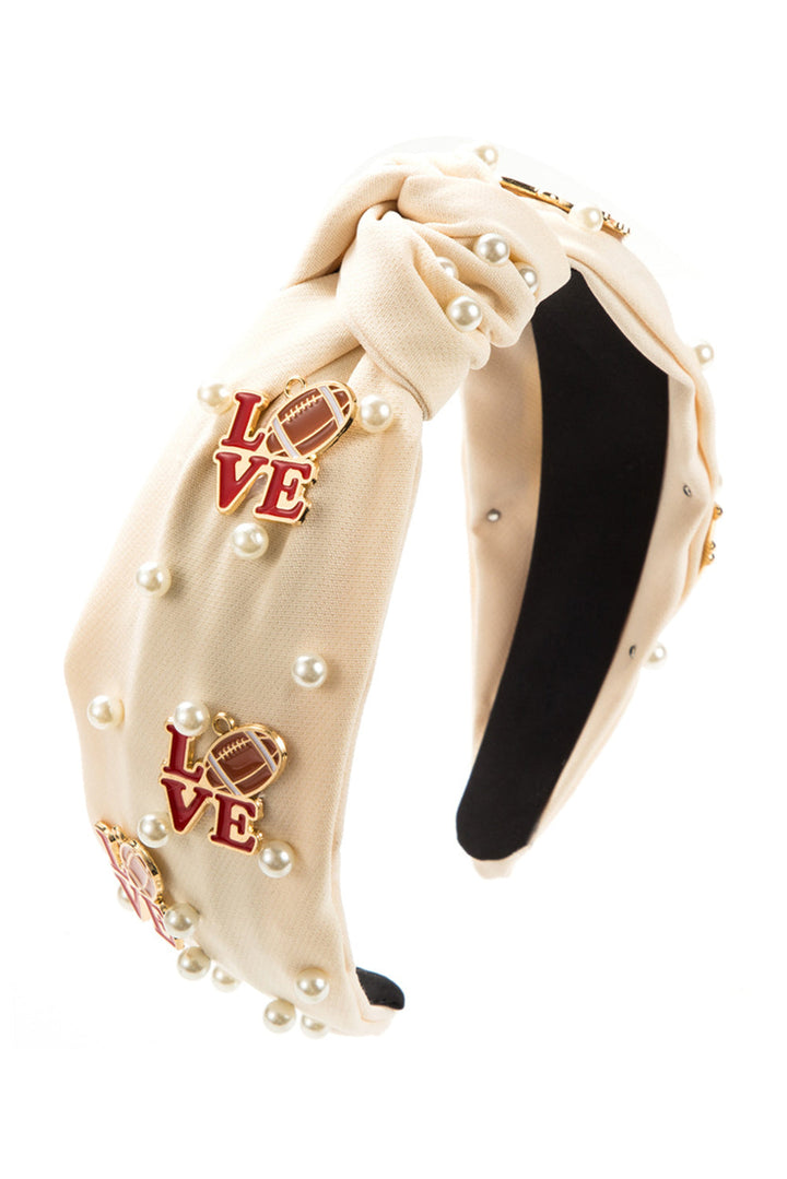 Bandeau à nœud torsadé avec perles de cristal et détails rugby LOVE