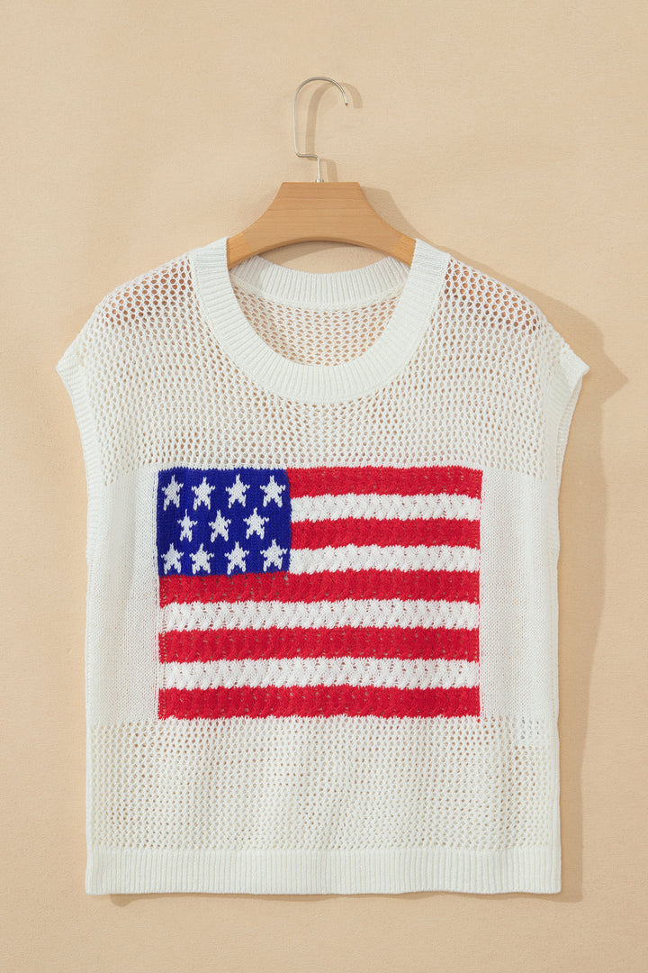 White Flag Graphic Short Sleeve Sweater Top