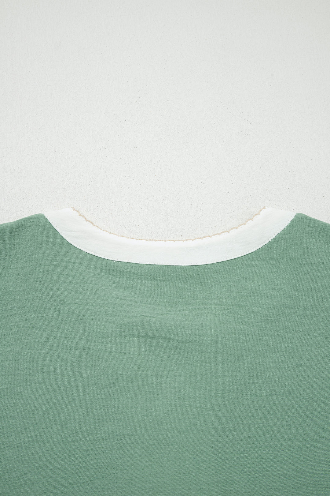 Smoke Green Color Block Patchwork V Neck Embroidered Puff Sleeve Babydoll Blouse