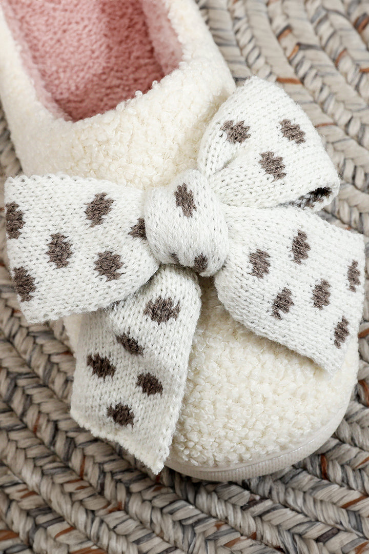 Polka Dot Knit Bow Decor Plush Color Block Slippers