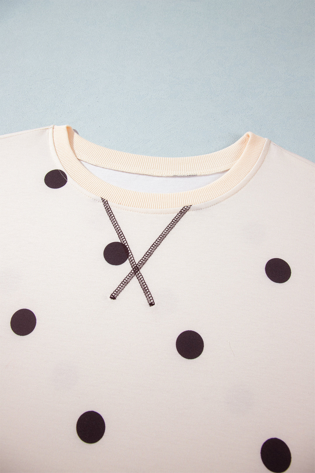 Beige Round Neck Long Sleeve Polka Dot Plus Size Top