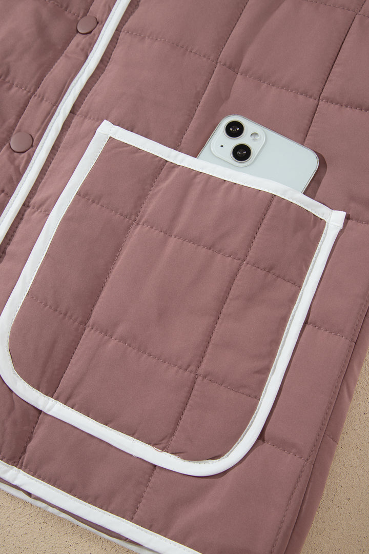 Old Rose Quilted Metal Button Pocket Jacket