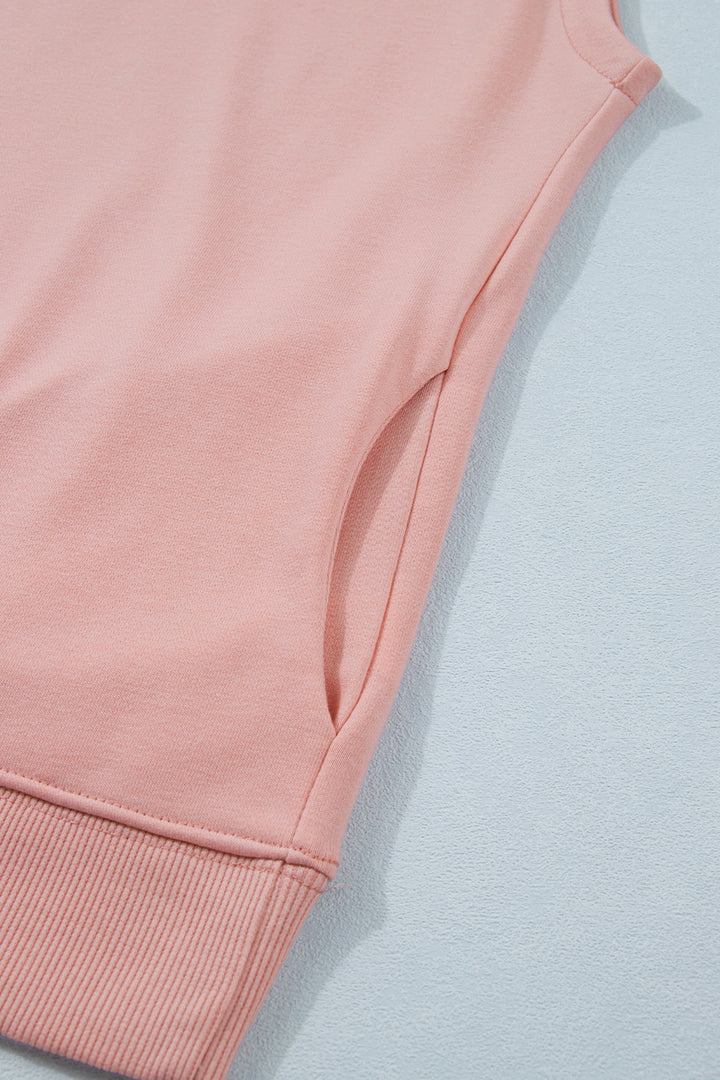 Pink Solid Color High Neck Cap Sleeve Loose Top
