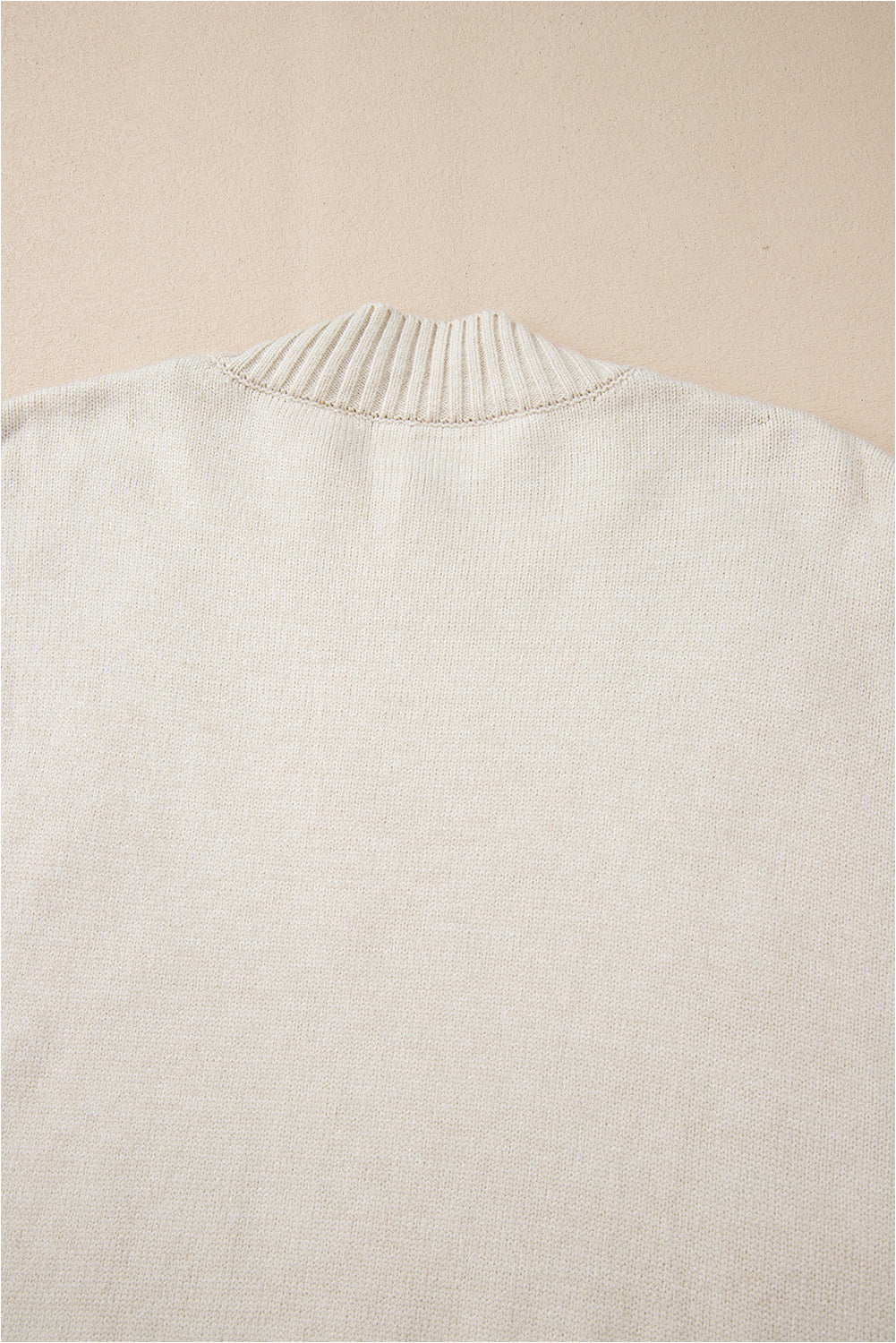 Beige Flower Stitching Mock Neck Sweater