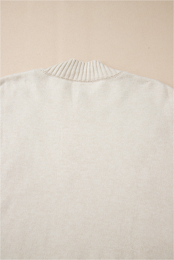 Beige Flower Stitching Mock Neck Sweater