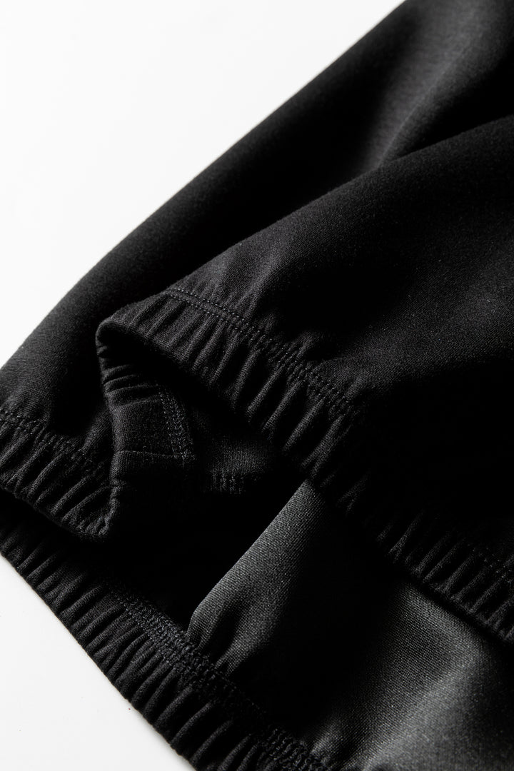 Black Elastic Cuffs Leopard Contrast Drawstring Hoodie