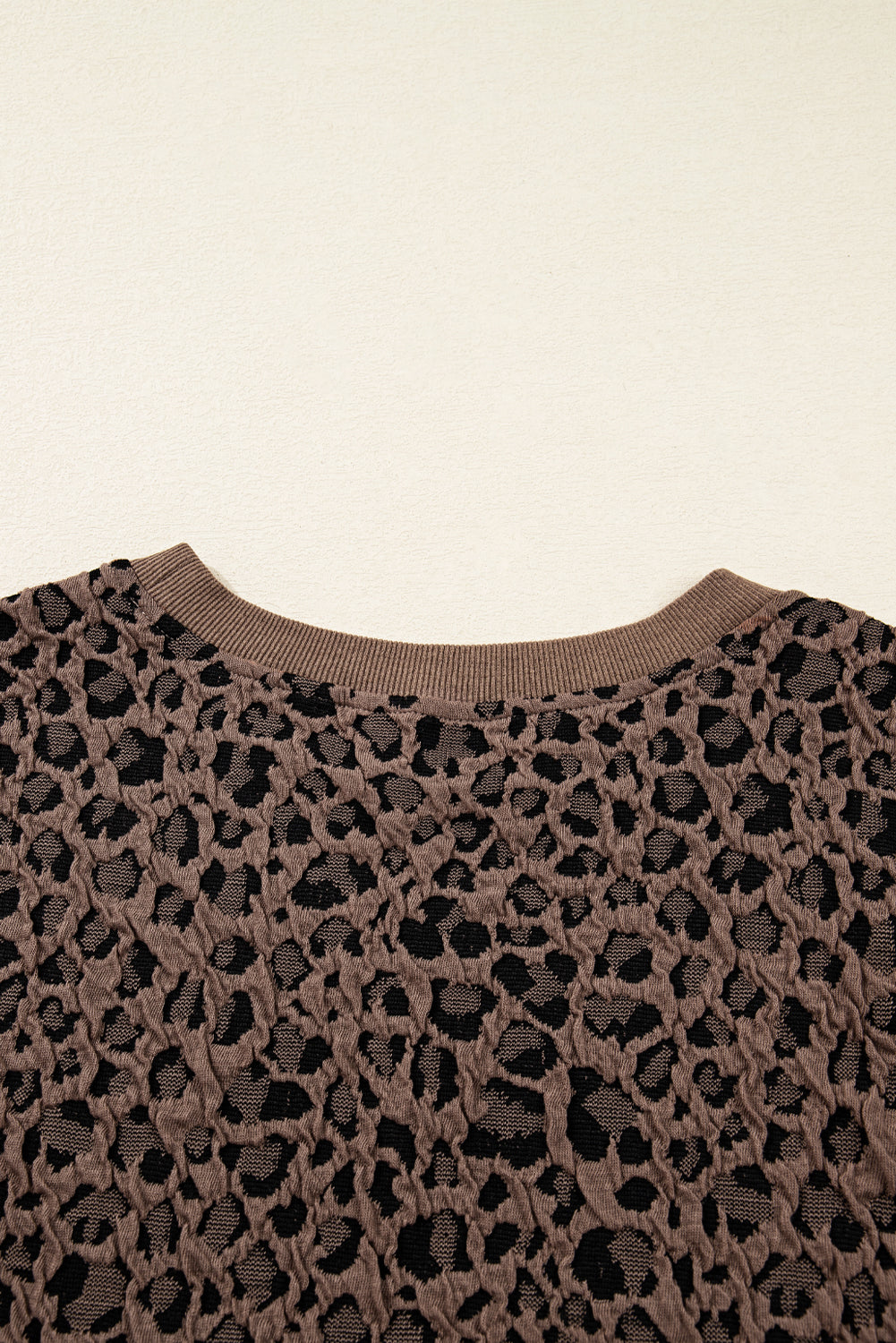 Ribbed Trim Leopard Print Long Sleeve Top