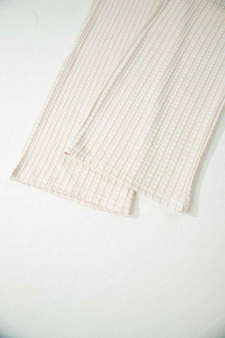 Beige Texture Loose Short Sleeve Top and Cropped Pant Set