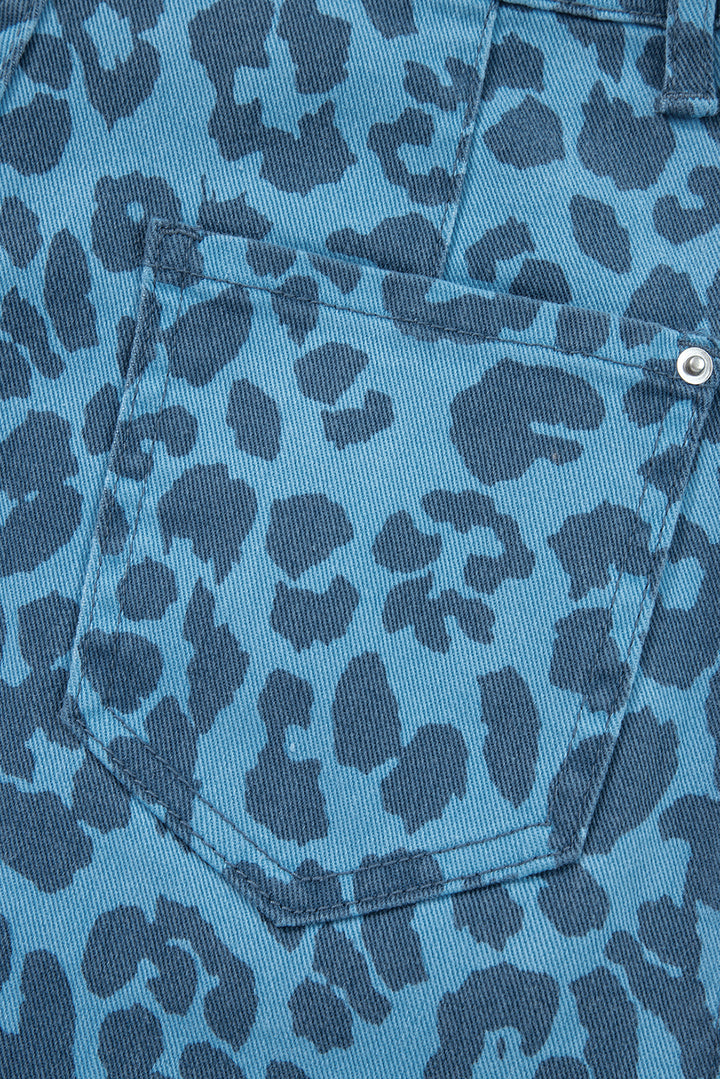 Sky Blue Leopard Print Barrel Leg Jeans
