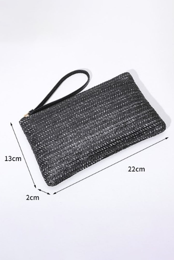Straw Woven Wrist Strap Zipper Large Wallet