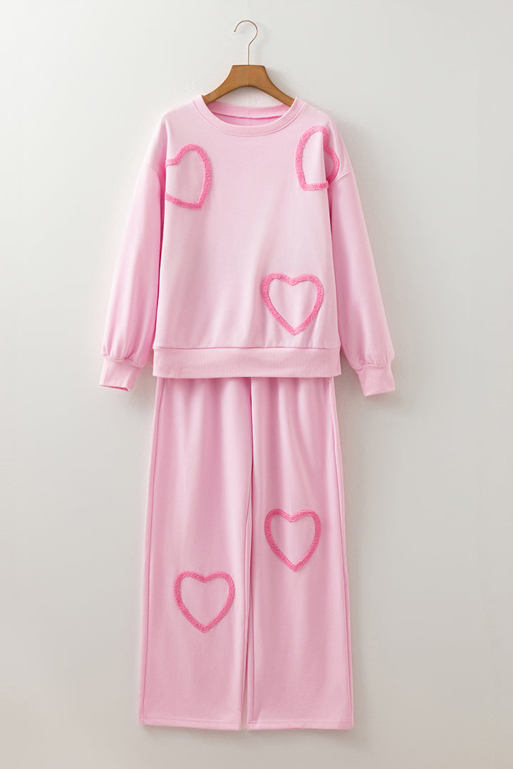 Phalaenopsis Chenille Heart Pattern Casual 2pcs Pants Set