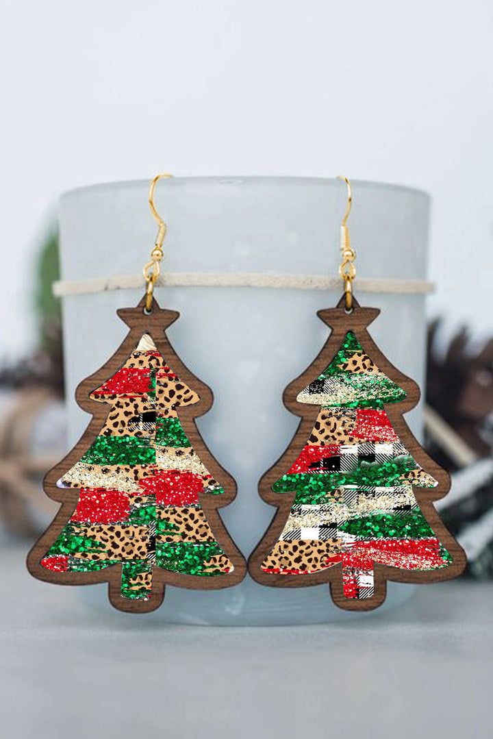 Boucles d'oreilles sapin de Noël à carreaux léopard rouge