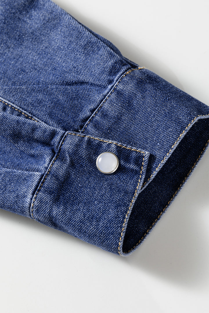 Denim Shirt Collar Long Sleeve Flared Mini Dress