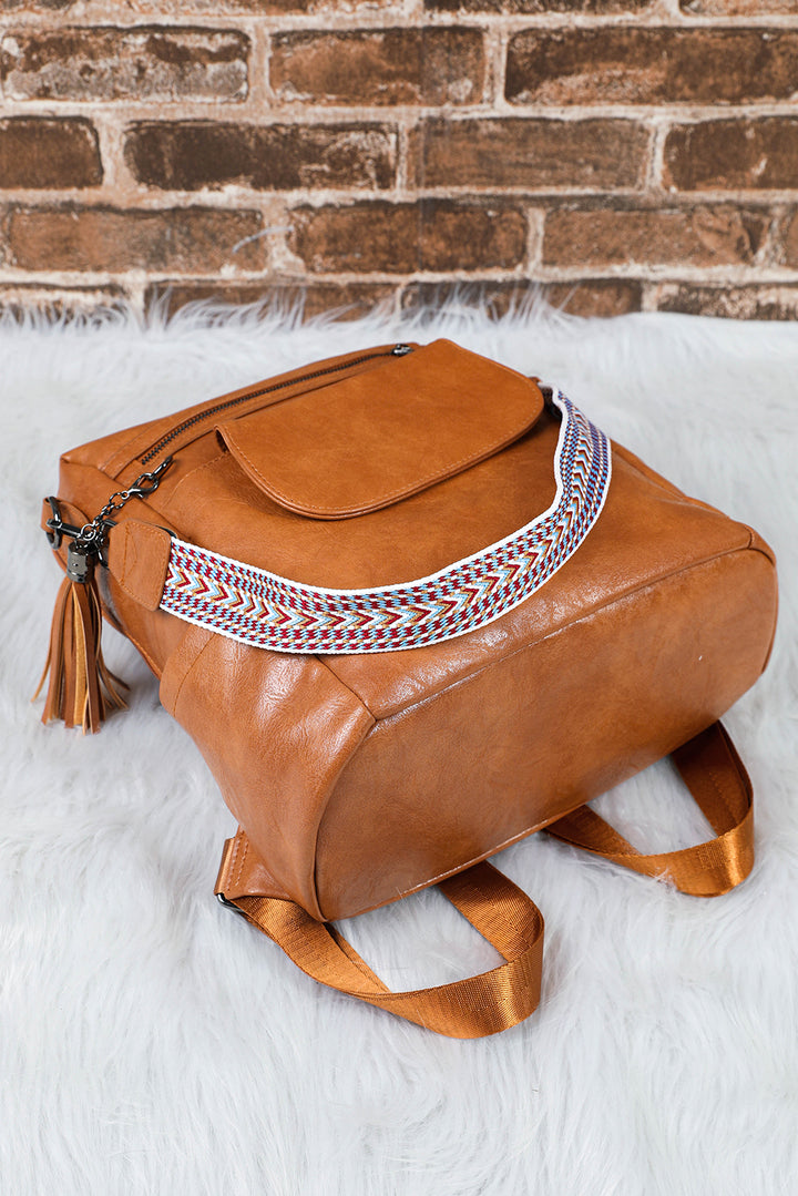 Sac à dos rétro en PU de grande capacité avec décoration à pompons