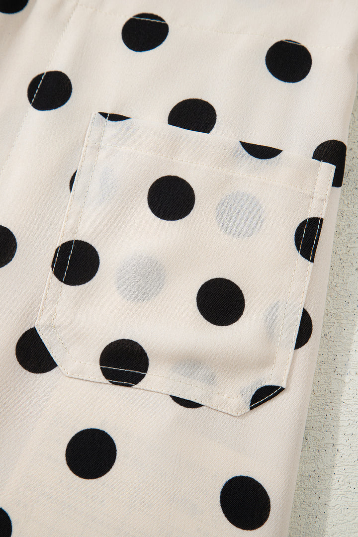 White Polka Dot Print Patched Pocket Mid-rise Straight Leg Pants