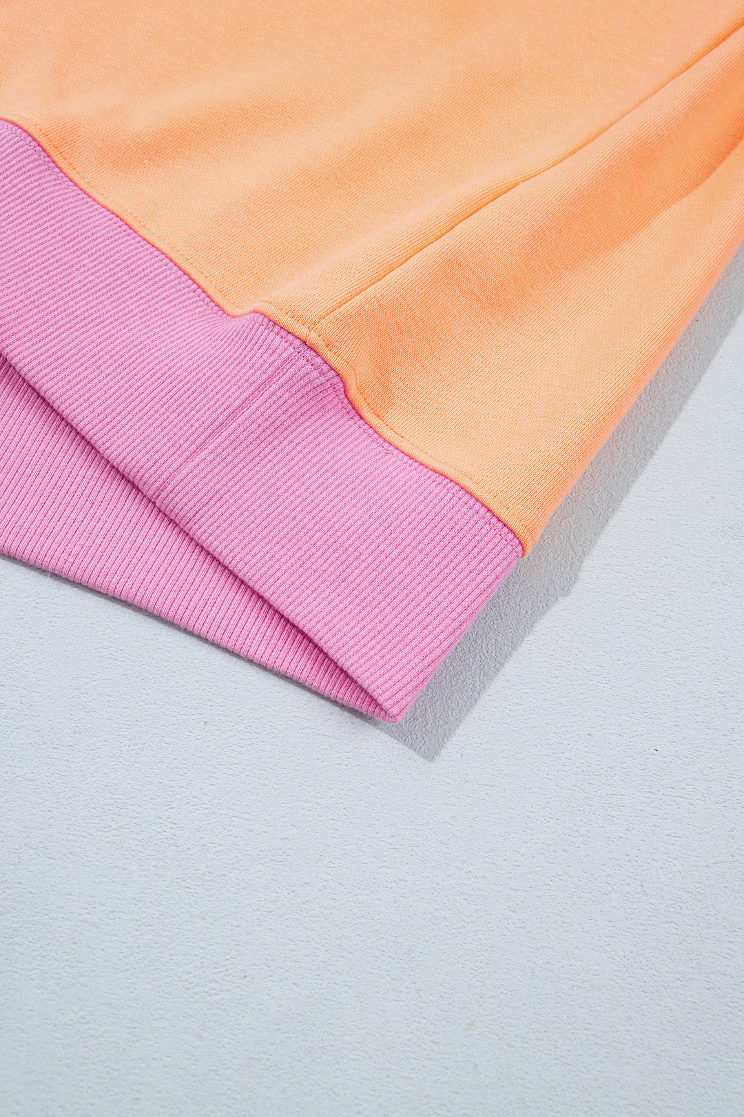 Grapefruit Orange Colorblock Trim Crewneck Long Sleeve Pullover Sweatshirt