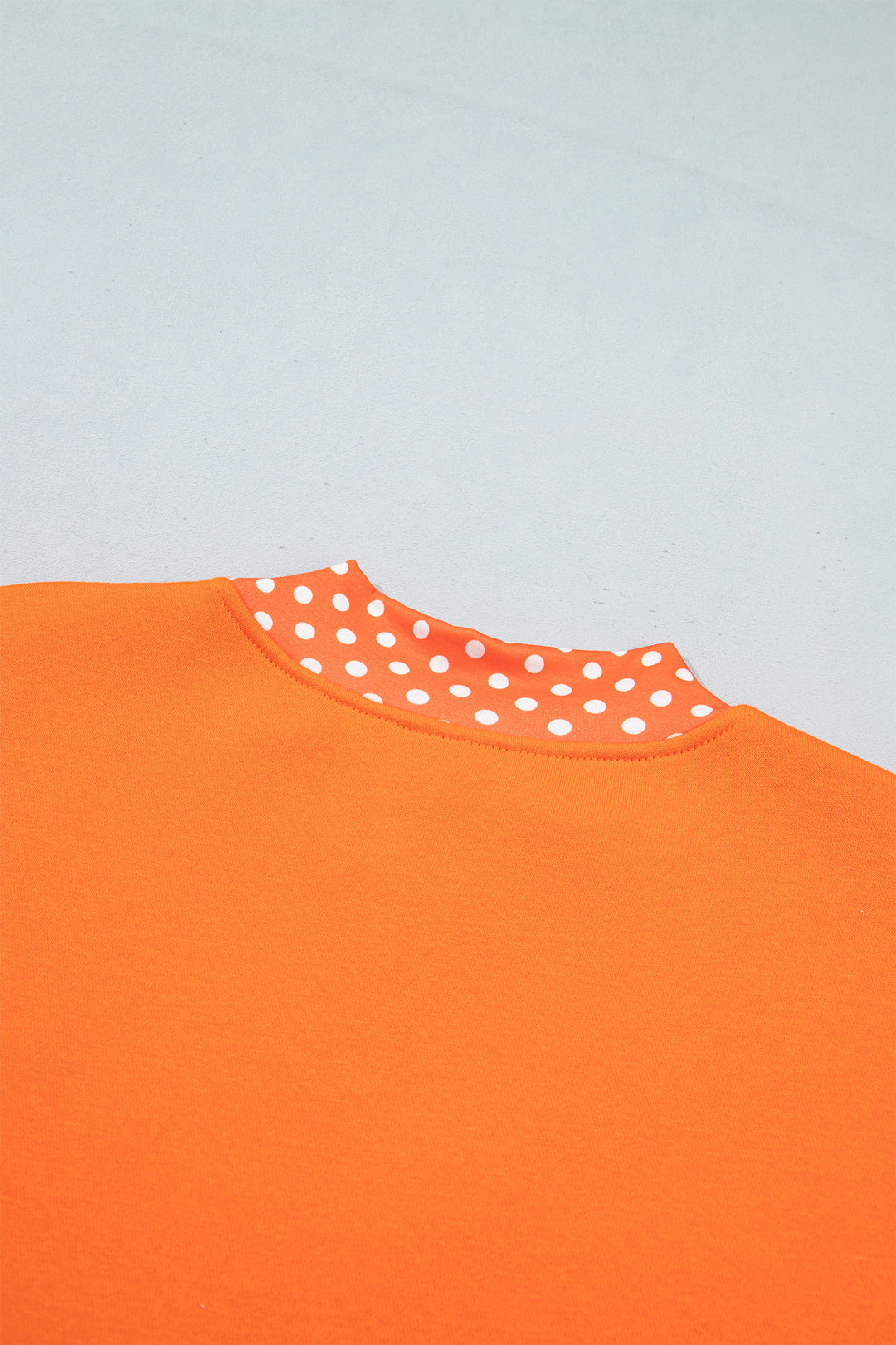 Grapefruit Orange Polka Dot Letter Print Contrast Trim Mock Neck Sweatshirt