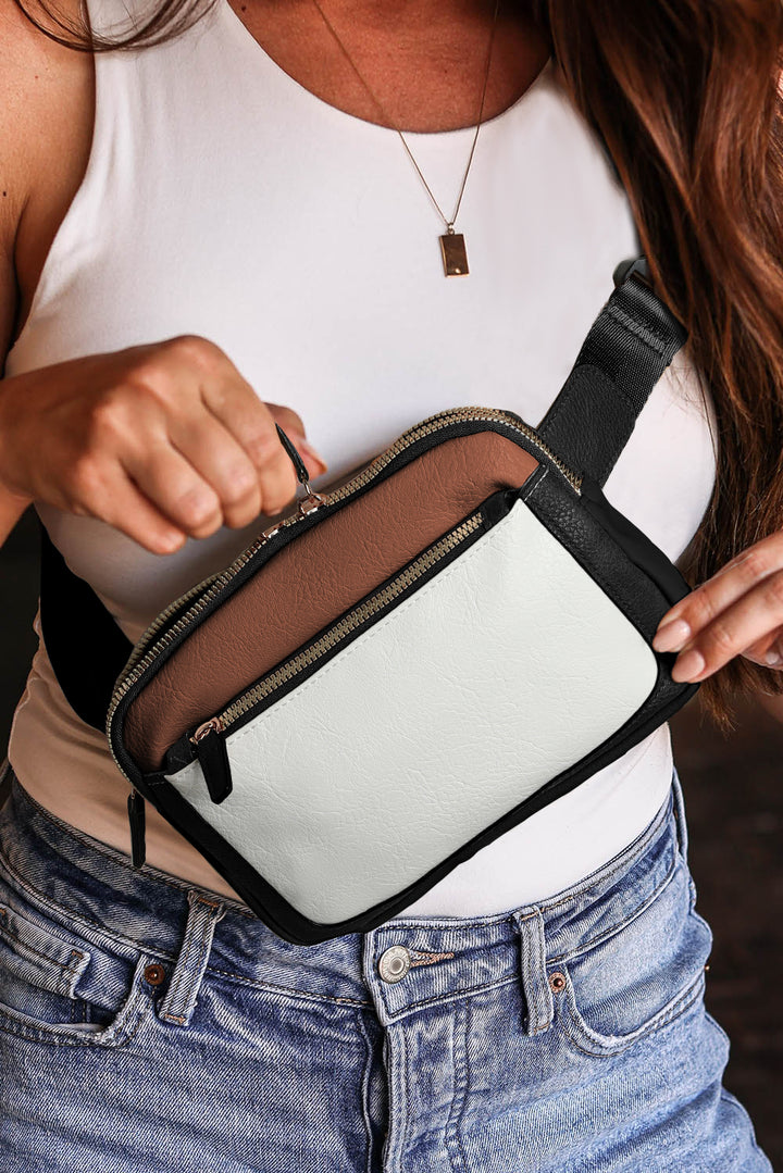 Leather Colorblock Zipped Removable Clip Crossbody Bag