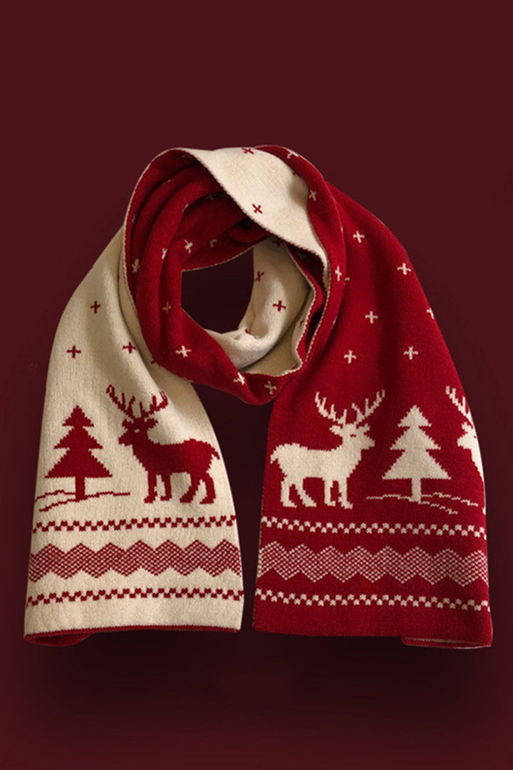 Elk Christmas Tree Print Knitted Scarf