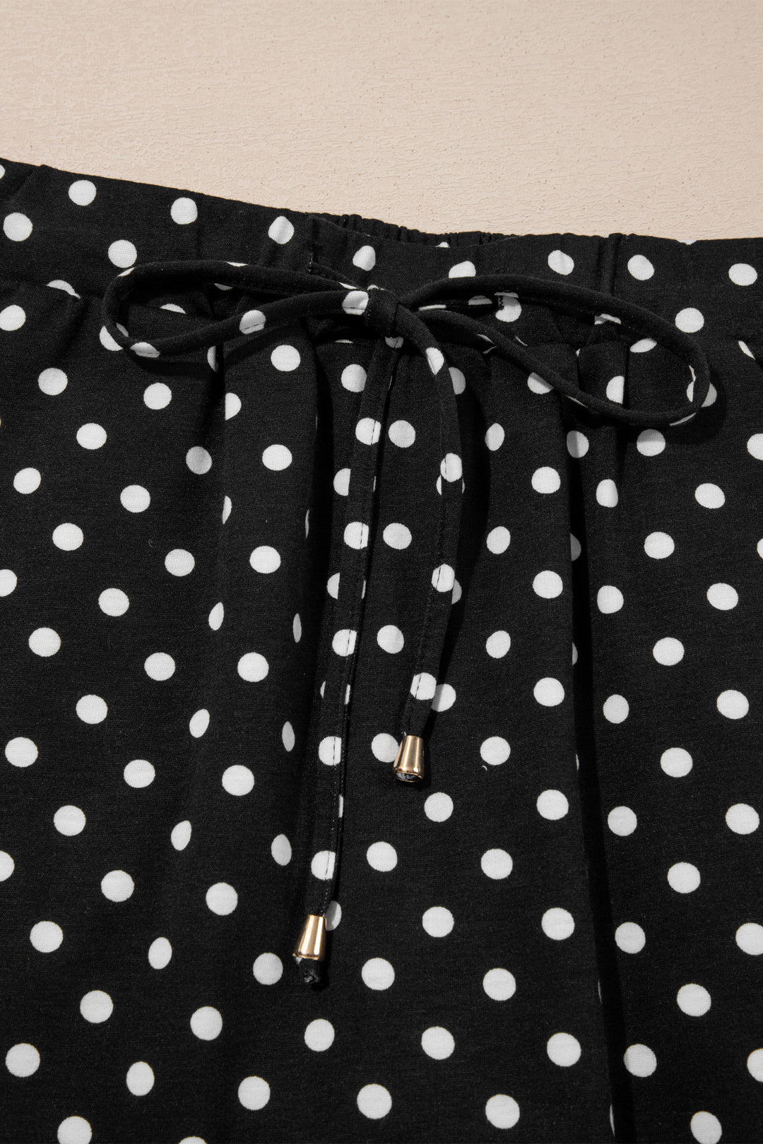 Black Polka Dot Drawstring Casual Mini Skort