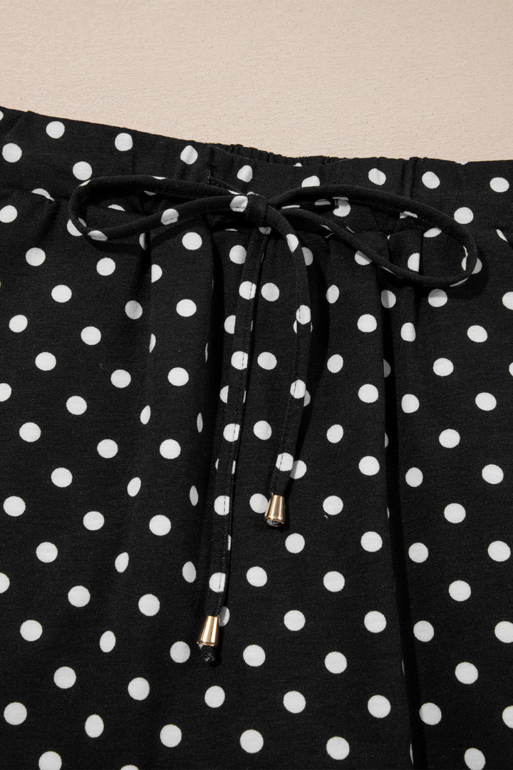Black Polka Dot Drawstring Casual Mini Skort