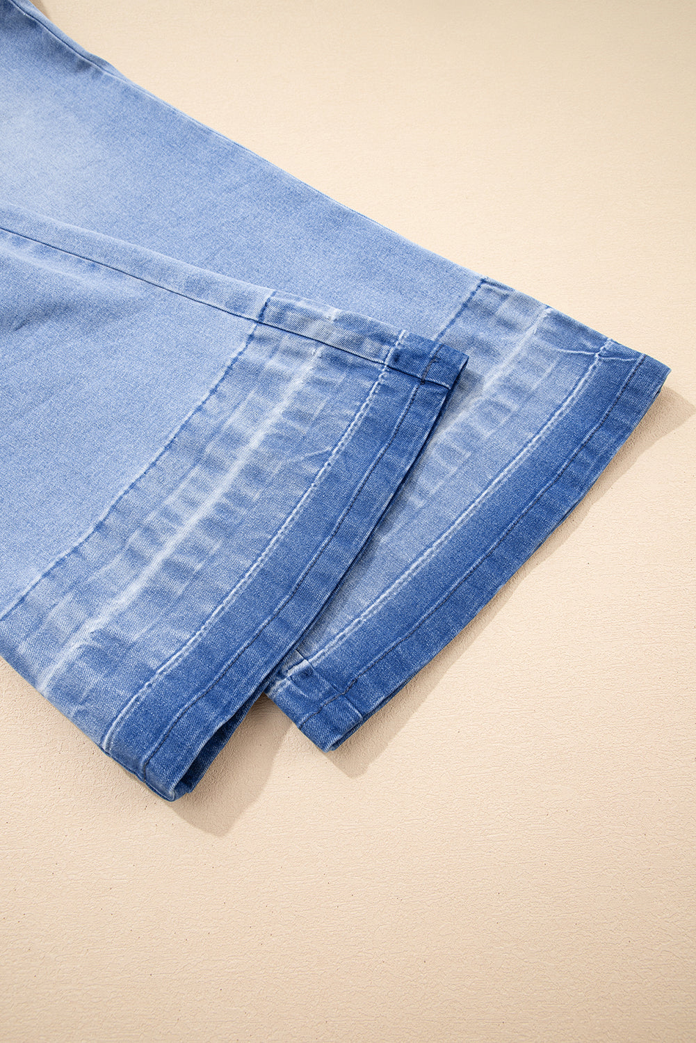 Iceland Blue Unique Hem Design Elastic Waist Flare Leg Jeans
