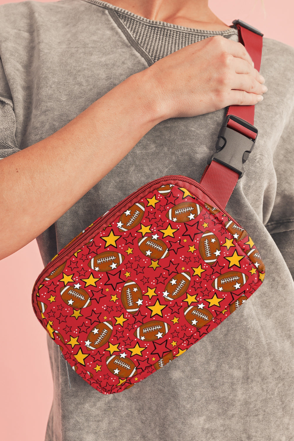 Rugby Football Star Printed Buckle Strap Crossbody Bag