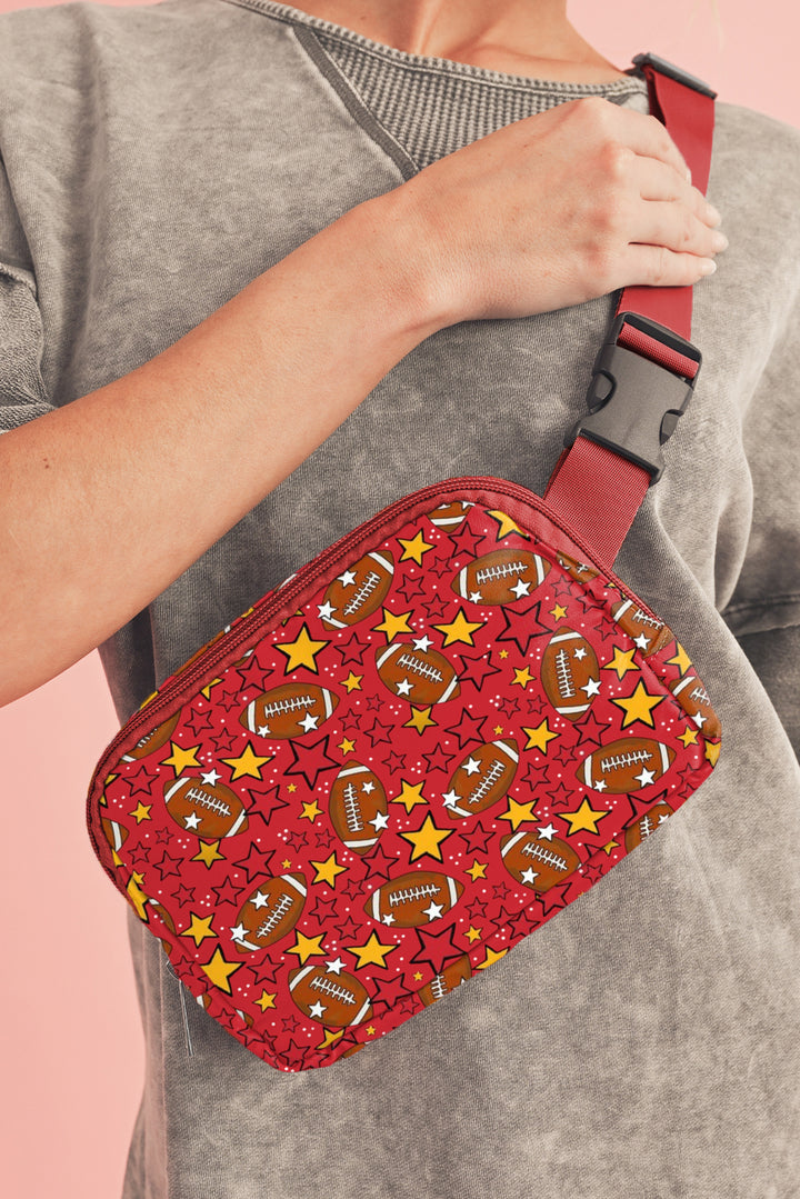 Rugby Football Star Printed Buckle Strap Crossbody Bag