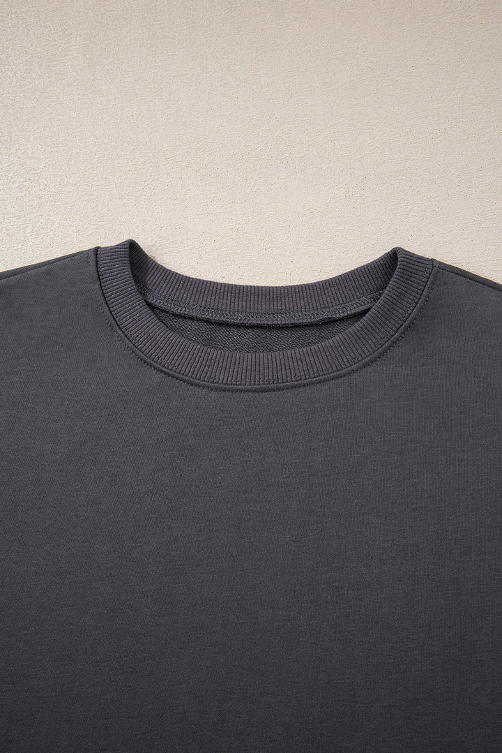 Dark Grey Varsity Striped Detail Drop Shoulder Oversized Sweatshirt