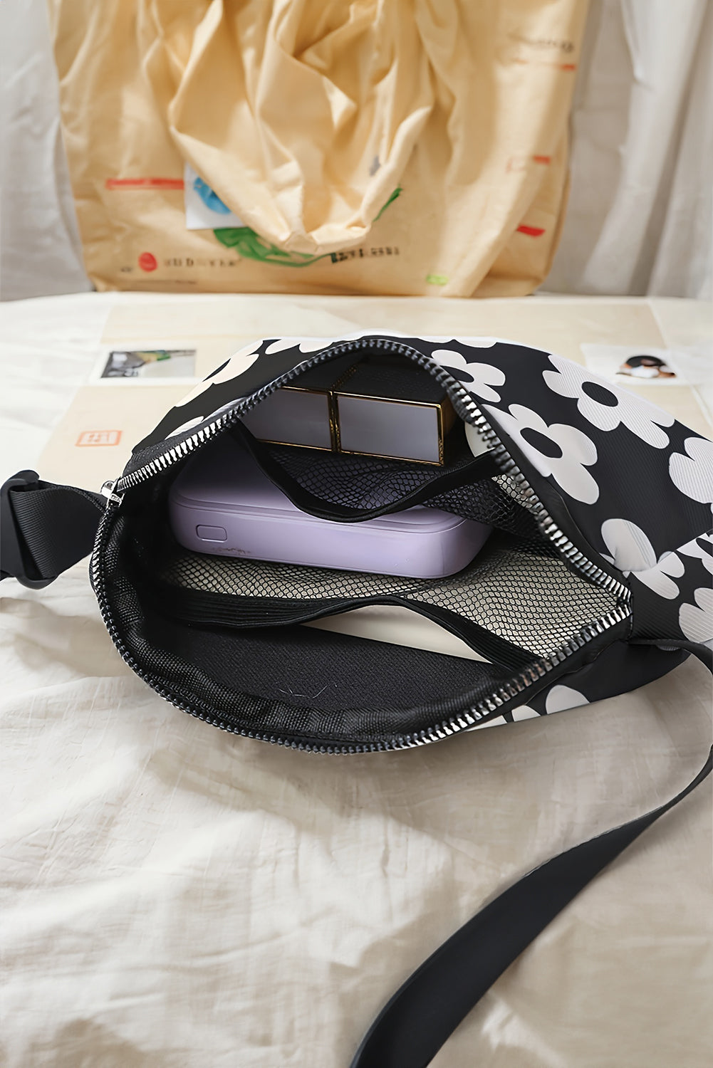 Flower Pattern Zipper Cross Body Bag