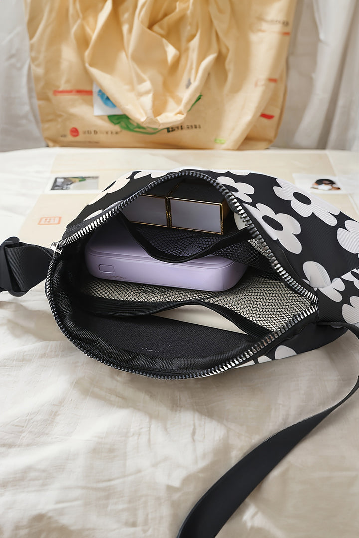 Flower Pattern Zipper Cross Body Bag